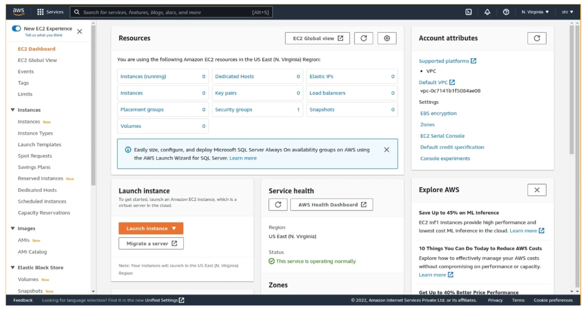 AWS EC2 Console screenshot
